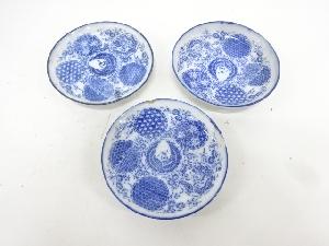 古伊万里　瀬戸印判手　花唐草豆皿3客揃